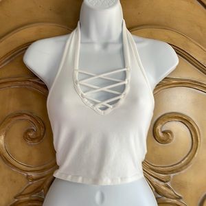 Express white lace up halter top
